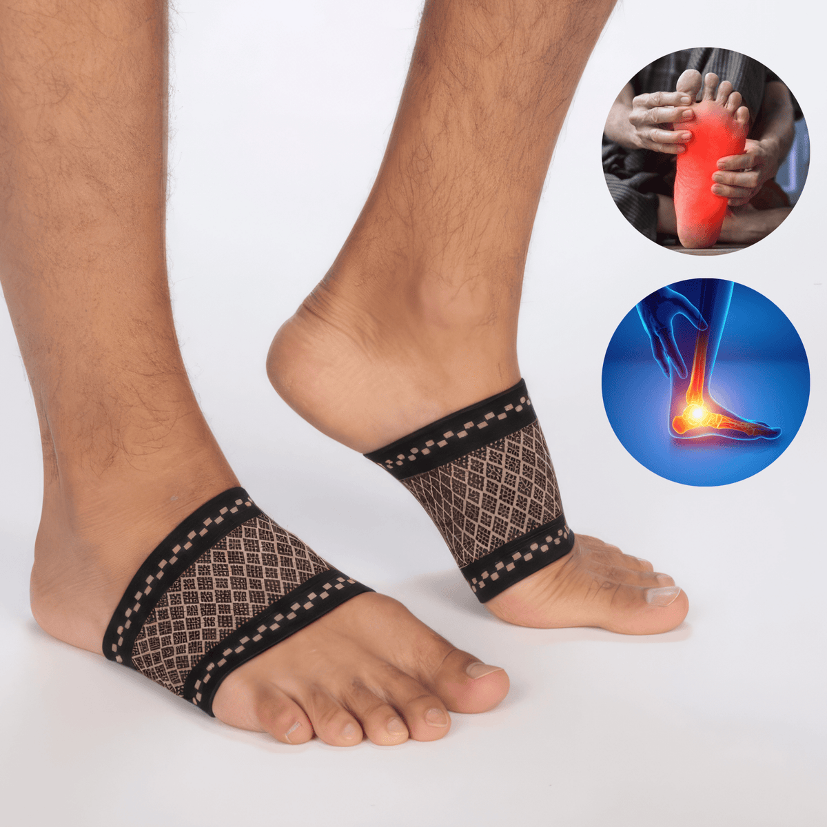 Copper-enhanced arch support sleeve for plantar fasciitis and pain relief